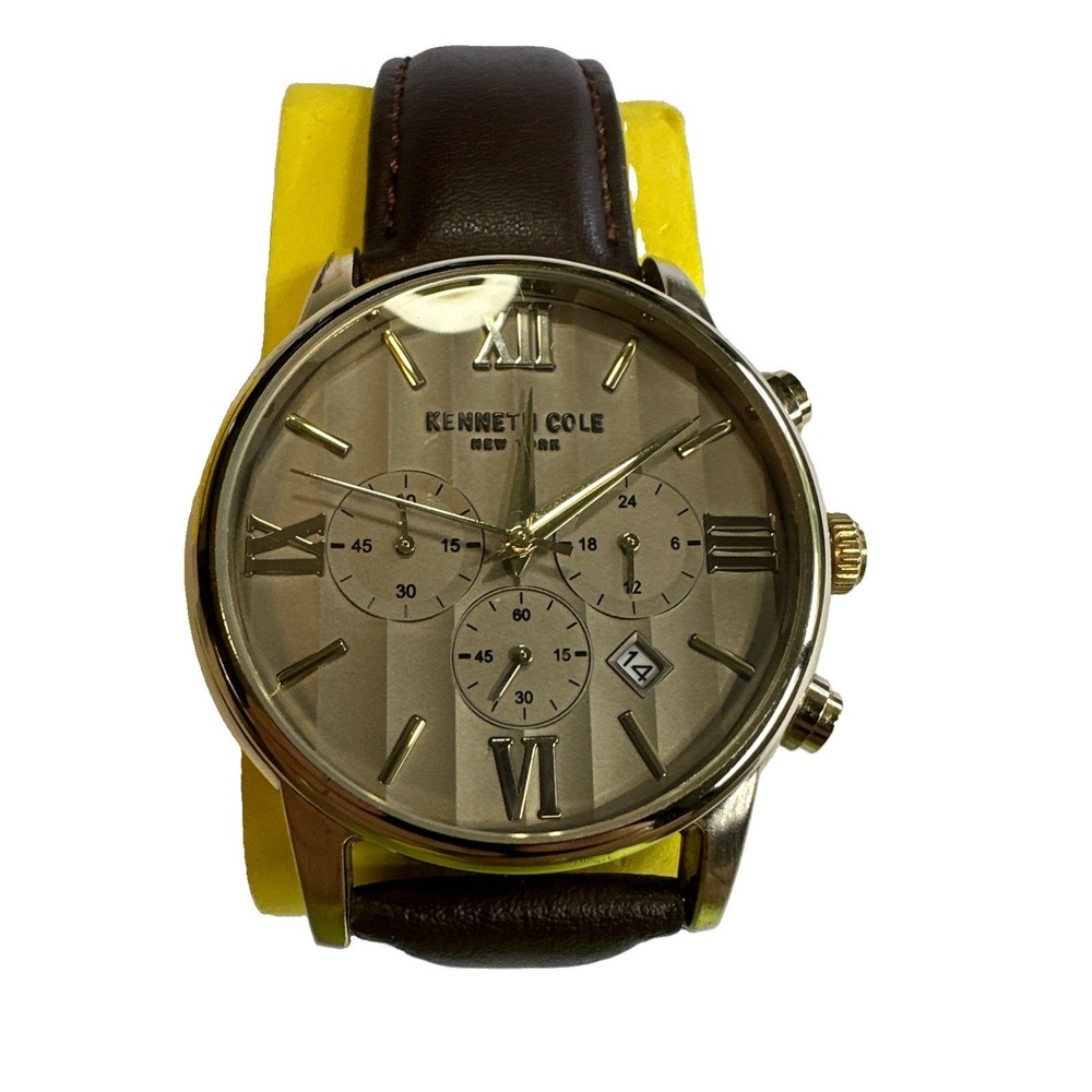 Kenneth Cole Men's Watch GF21751 Brown Leather Band-New Battery